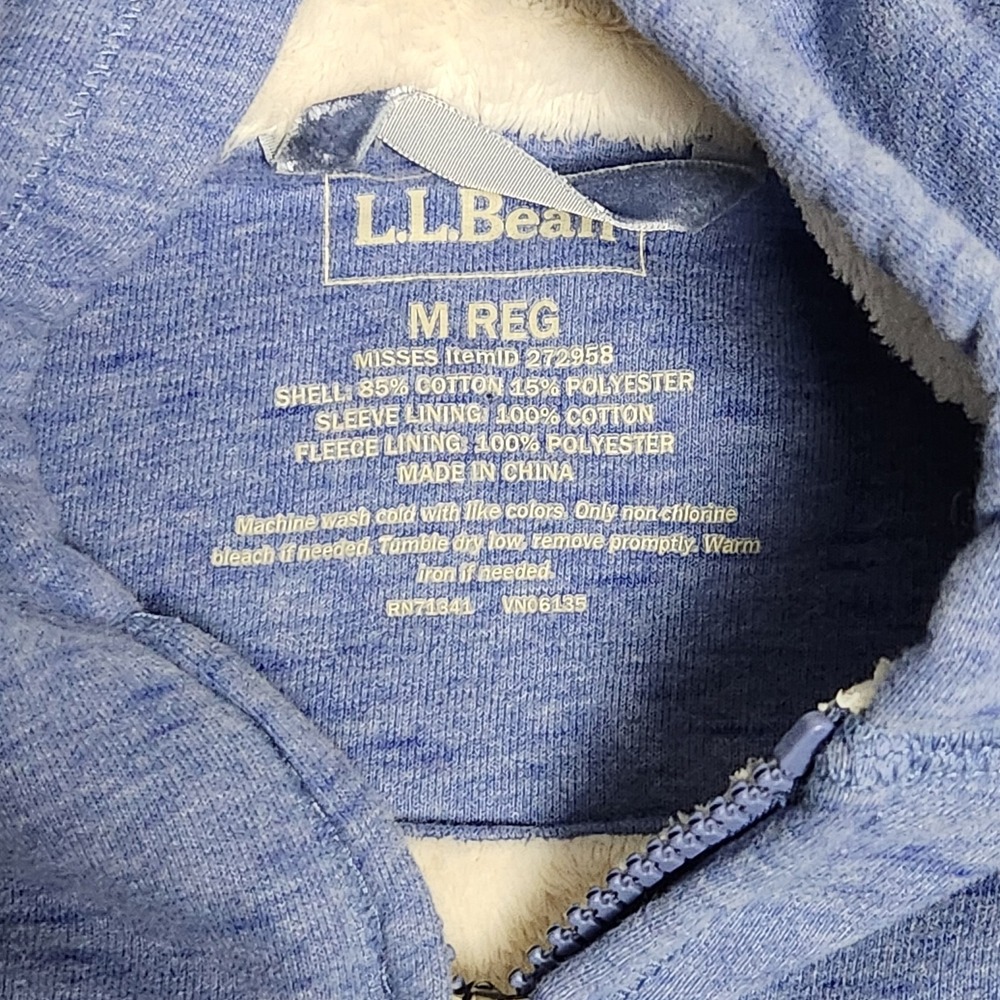 LL Bean‎ Full Zip Hoodie Women M Blue Heather Pile Fleece Lined Jacket Gorpcore - Picture 3 of 5